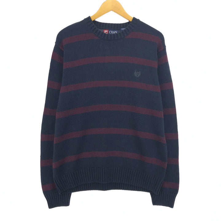 CHAPS Border Pattern Cotton Knit Sweater, Men's Size L cotton burgundy type Vintage Second Hand