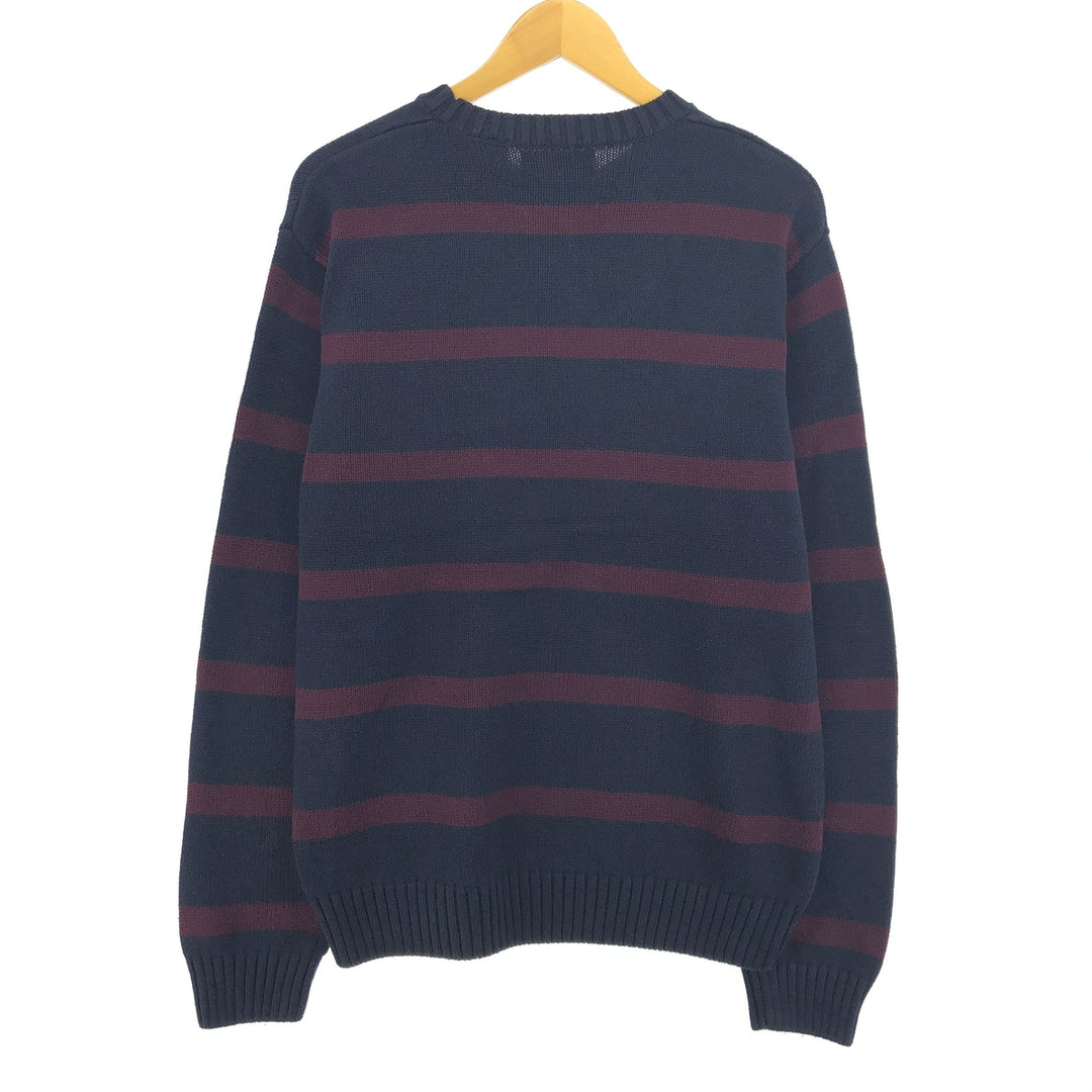 CHAPS Border Pattern Cotton Knit Sweater, Men's Size L cotton burgundy type Vintage Second Hand