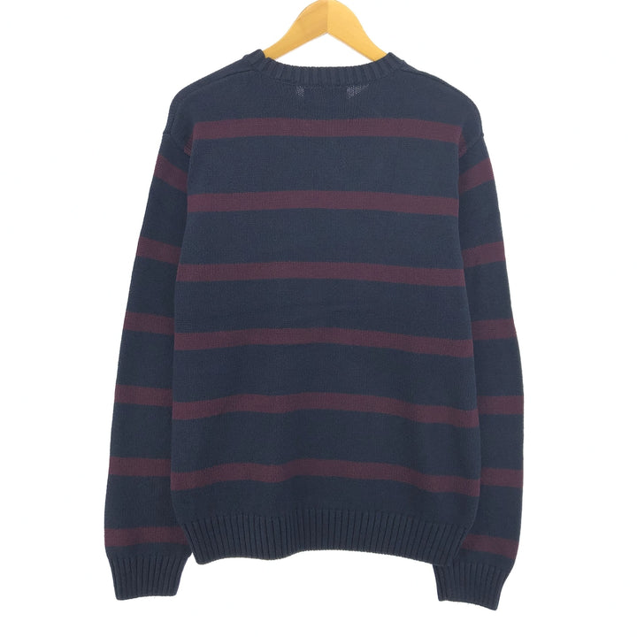 CHAPS Border Pattern Cotton Knit Sweater, Men's Size L cotton burgundy type Vintage Second Hand