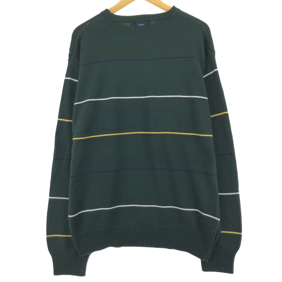 2000'S Nautica Striped Cotton Knit Sweater, Made in USA, Men's XL cotton Green type dark green Vintage Second Hand