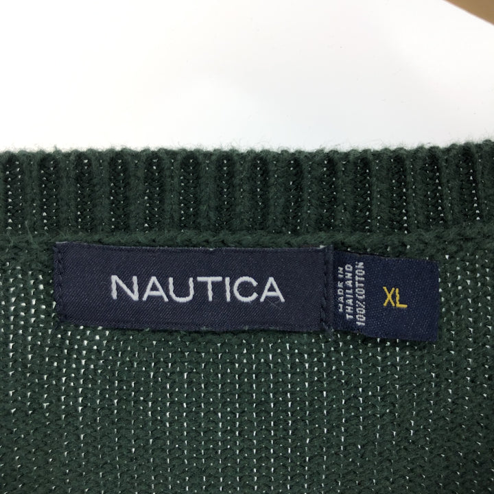 2000'S Nautica Striped Cotton Knit Sweater, Made in USA, Men's XL cotton Green type dark green Vintage Second Hand