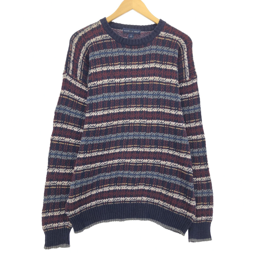 NORTHERN ISLES All-Over Print Ramie and Cotton Knit Sweater, Men's XL Lamy navy blue type Vintage Second Hand
