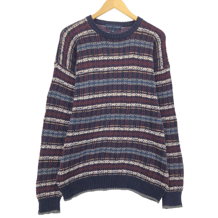 NORTHERN ISLES All-Over Print Ramie and Cotton Knit Sweater, Men's XL Lamy navy blue type Vintage Second Hand