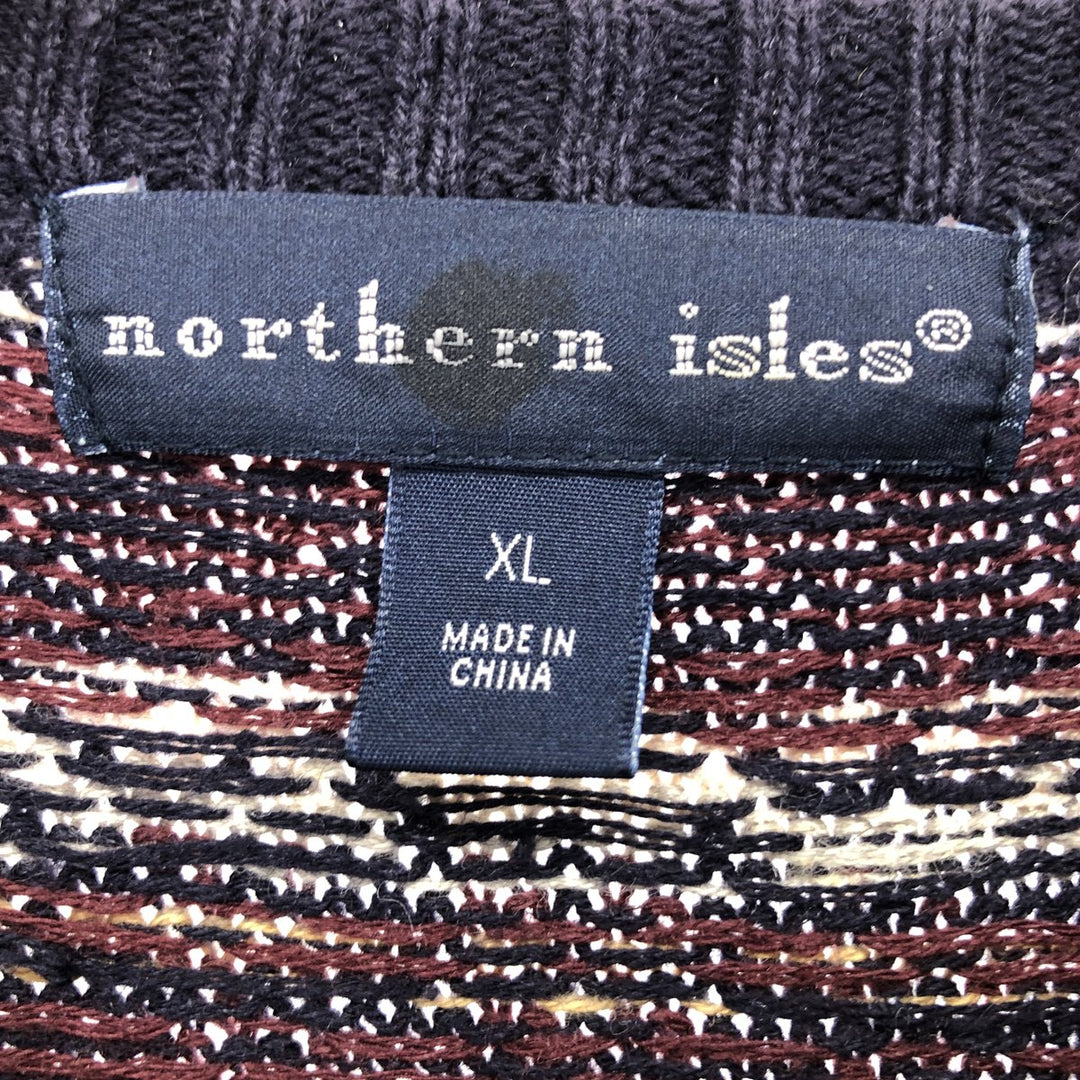 NORTHERN ISLES All-Over Print Ramie and Cotton Knit Sweater, Men's XL Lamy navy blue type Vintage Second Hand