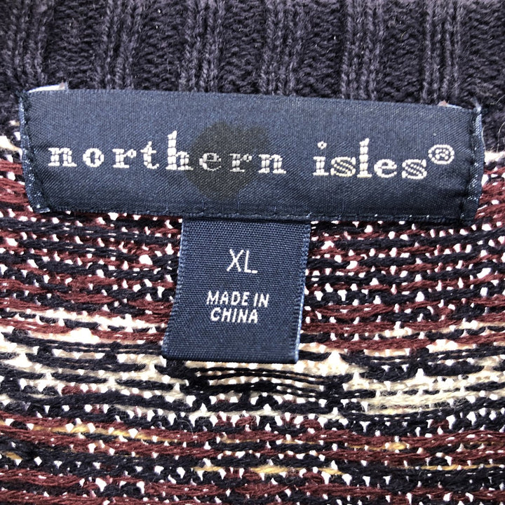 NORTHERN ISLES All-Over Print Ramie and Cotton Knit Sweater, Men's XL Lamy navy blue type Vintage Second Hand