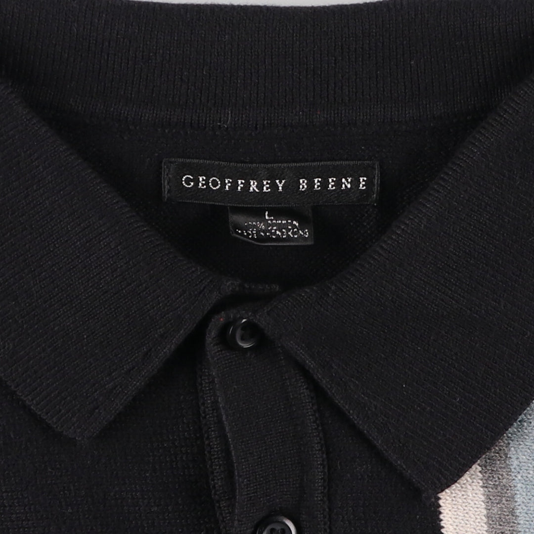GEOFFREY BEENE Polo Knit Sweater, Men's Size L cotton black type Vintage Second Hand