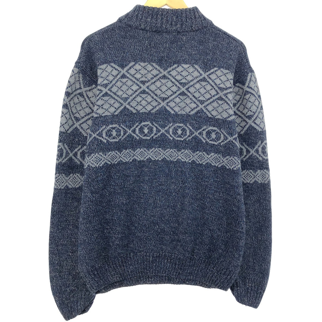BLUE All-Over Print Acrylic Knit Half-Button Sweater, Men's Size XL acrylic blue type Vintage Second Hand