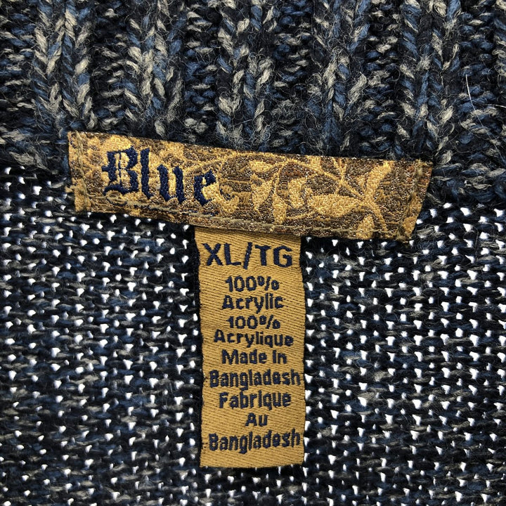 BLUE All-Over Print Acrylic Knit Half-Button Sweater, Men's Size XL acrylic blue type Vintage Second Hand