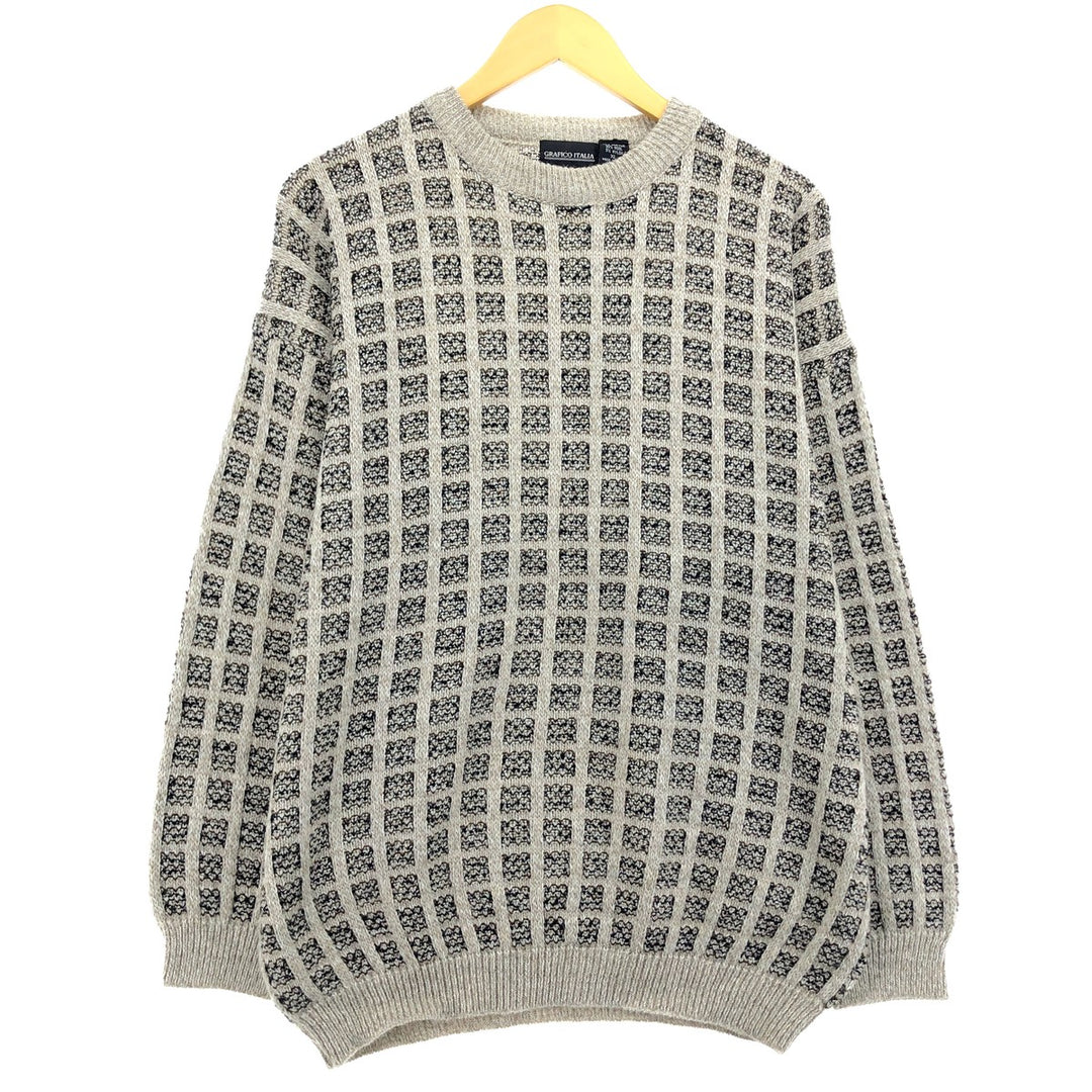 GRAFICO ITALIA All-Over Print Acrylic Knit Sweater, Made in Italy, Men's Size XL acrylic Beige type Vintage Second Hand