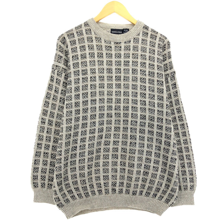 GRAFICO ITALIA All-Over Print Acrylic Knit Sweater, Made in Italy, Men's Size XL acrylic Beige type Vintage Second Hand