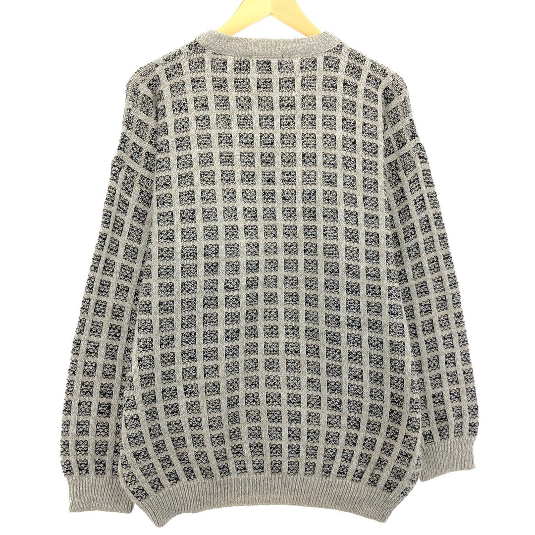 GRAFICO ITALIA All-Over Print Acrylic Knit Sweater, Made in Italy, Men's Size XL acrylic Beige type Vintage Second Hand