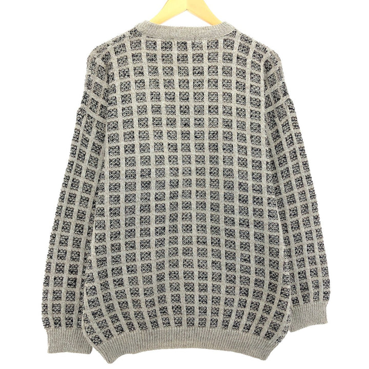 GRAFICO ITALIA All-Over Print Acrylic Knit Sweater, Made in Italy, Men's Size XL acrylic Beige type Vintage Second Hand