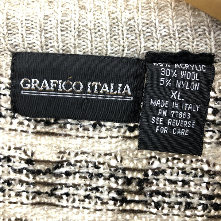 GRAFICO ITALIA All-Over Print Acrylic Knit Sweater, Made in Italy, Men's Size XL acrylic Beige type Vintage Second Hand