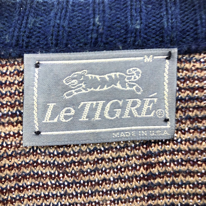 Le TIGRE Check Pattern V-Neck Acrylic Knit Sweater, Made in USA, Men's Size M acrylic navy blue type Vintage Second Hand