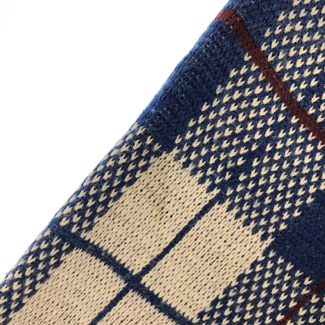 Le TIGRE Check Pattern V-Neck Acrylic Knit Sweater, Made in USA, Men's Size M acrylic navy blue type Vintage Second Hand