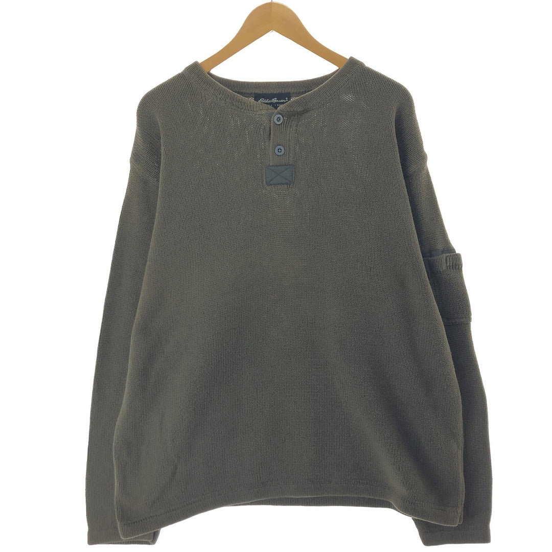 Eddie Bauer Henley Neck Cotton Knit Sweater Men's XL cotton Khaki type Vintage Second Hand