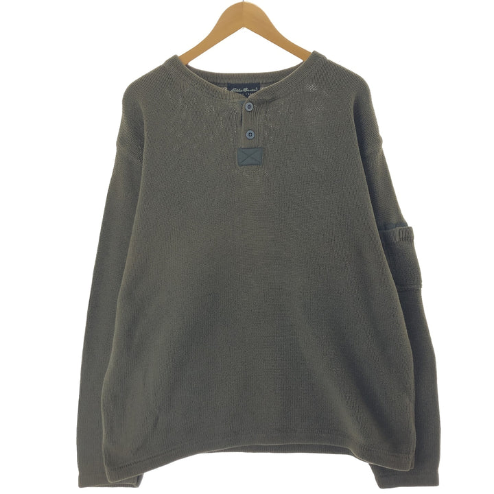 Eddie Bauer Henley Neck Cotton Knit Sweater Men's XL cotton Khaki type Vintage Second Hand