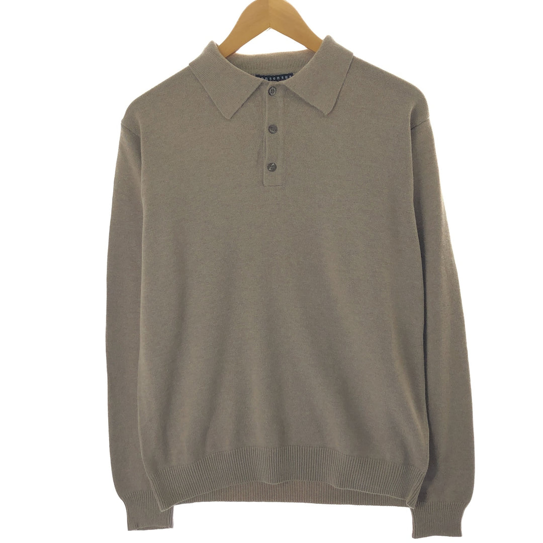 CONSENSUS SPORTSWEAR Polo Knit Sweater, Men's Size M cotton Beige type Vintage Second Hand