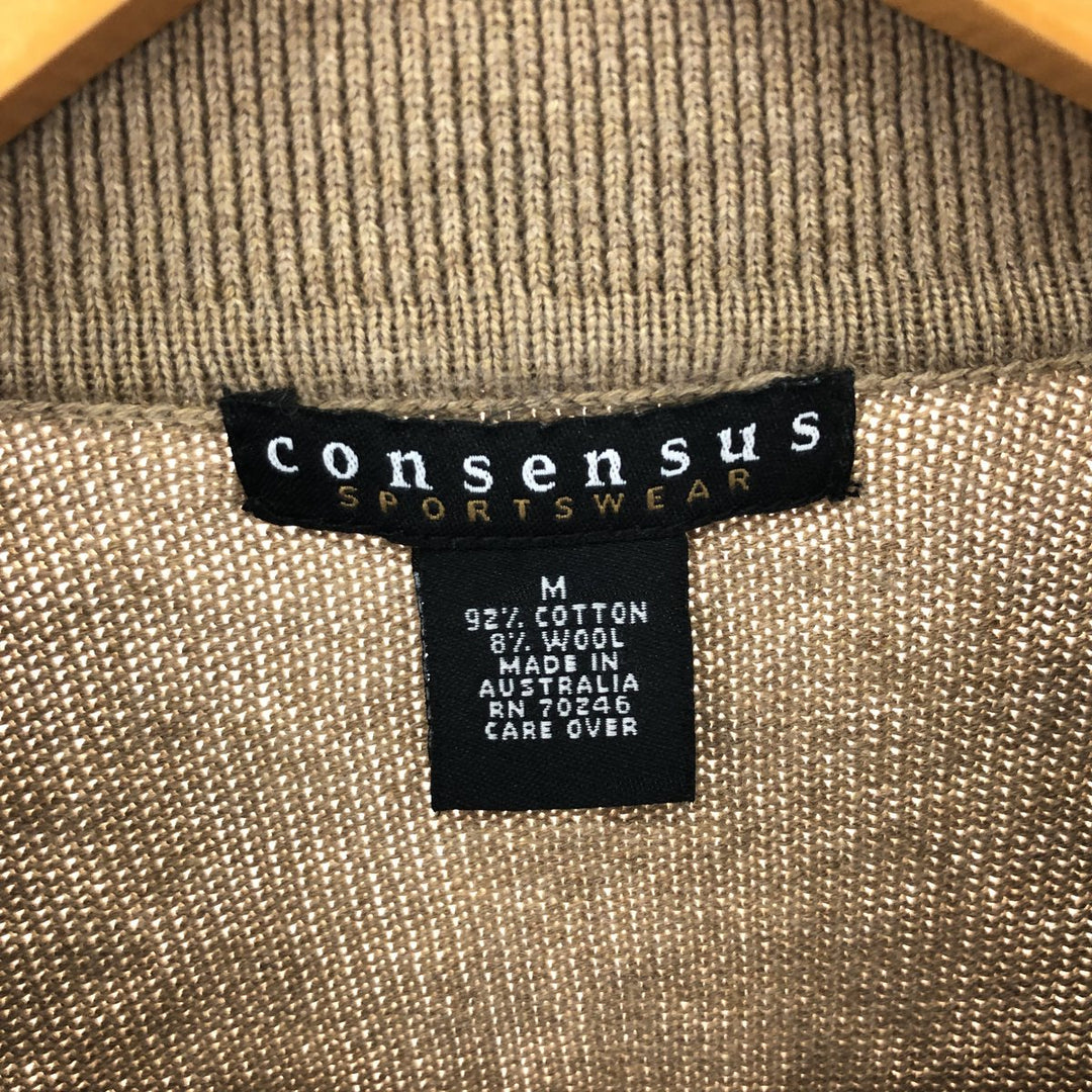 CONSENSUS SPORTSWEAR Polo Knit Sweater, Men's Size M cotton Beige type Vintage Second Hand