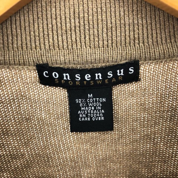 CONSENSUS SPORTSWEAR Polo Knit Sweater, Men's Size M cotton Beige type Vintage Second Hand