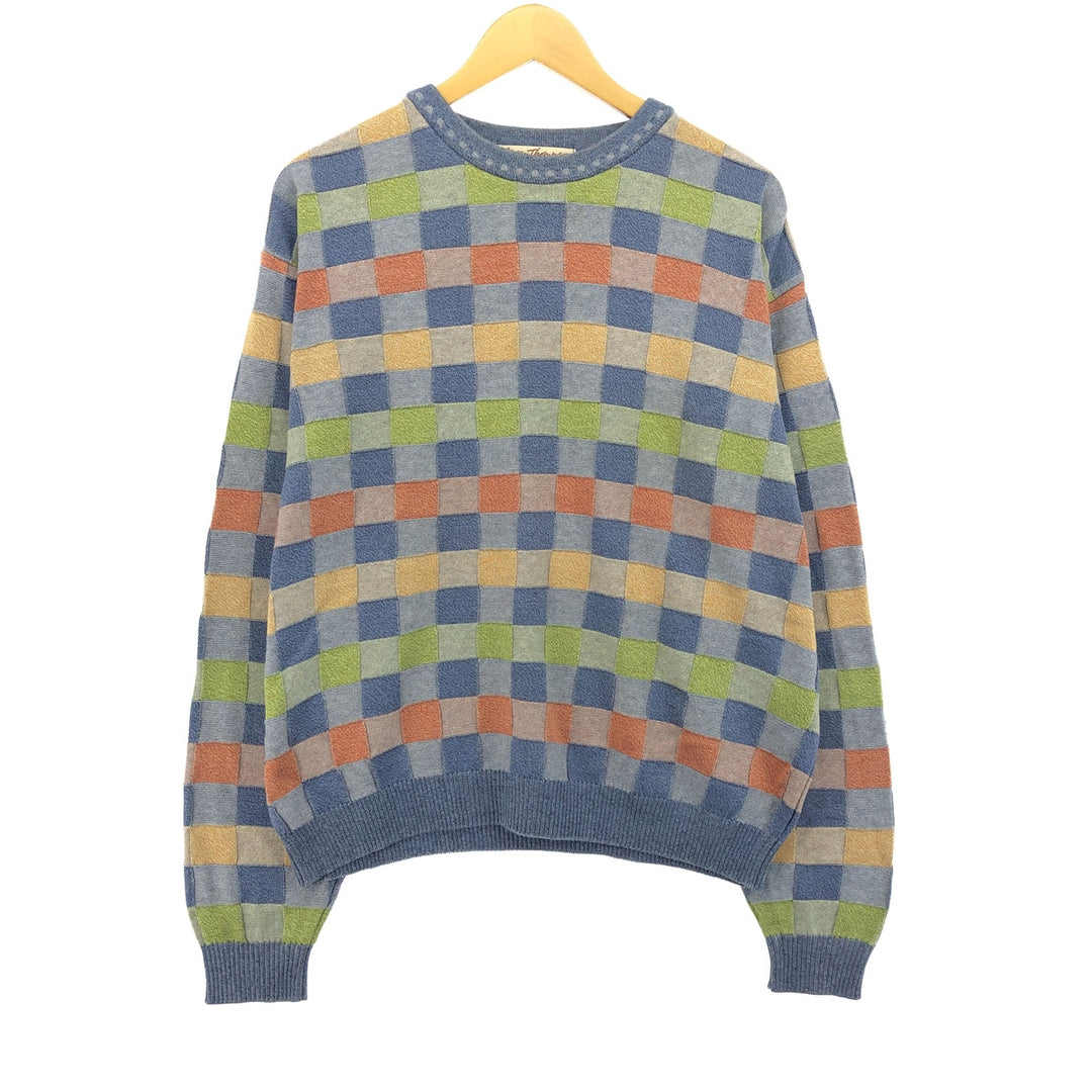 Vintage 90'S Norm Tompson all-over print cotton knit sweater, made in Canada, size M. cotton multicolor Vintage Second Hand