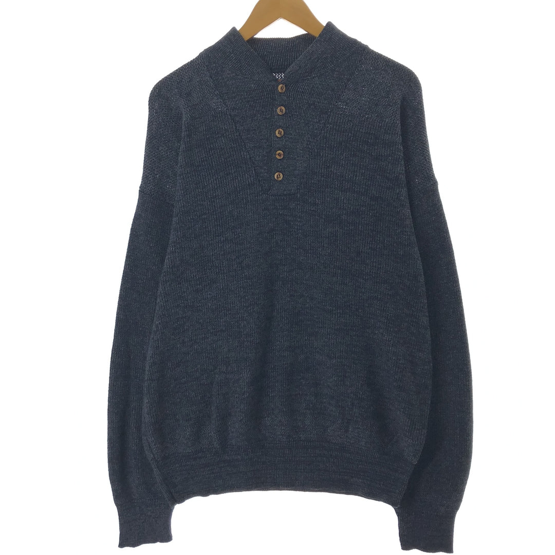 ALPS Half-Button Henley Knit Sweater, Made in USA, Men's Size L unclear Charcoal Vintage Second Hand
