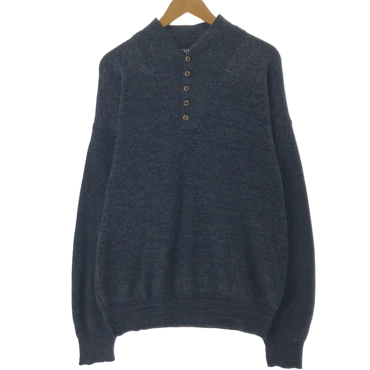ALPS Half-Button Henley Knit Sweater, Made in USA, Men's Size L unclear Charcoal Vintage Second Hand