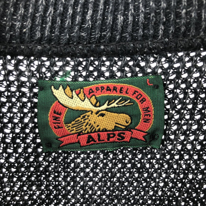 ALPS Half-Button Henley Knit Sweater, Made in USA, Men's Size L unclear Charcoal Vintage Second Hand