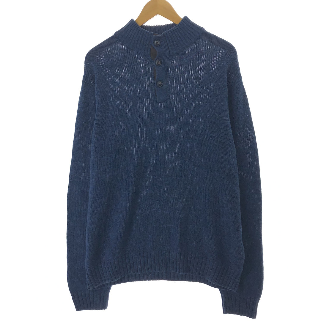 CHAPS High Neck Cotton Knit Half Button Sweater, Men's Size L cotton navy blue type Vintage Second Hand
