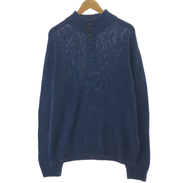 CHAPS High Neck Cotton Knit Half Button Sweater, Men's Size L cotton navy blue type Vintage Second Hand