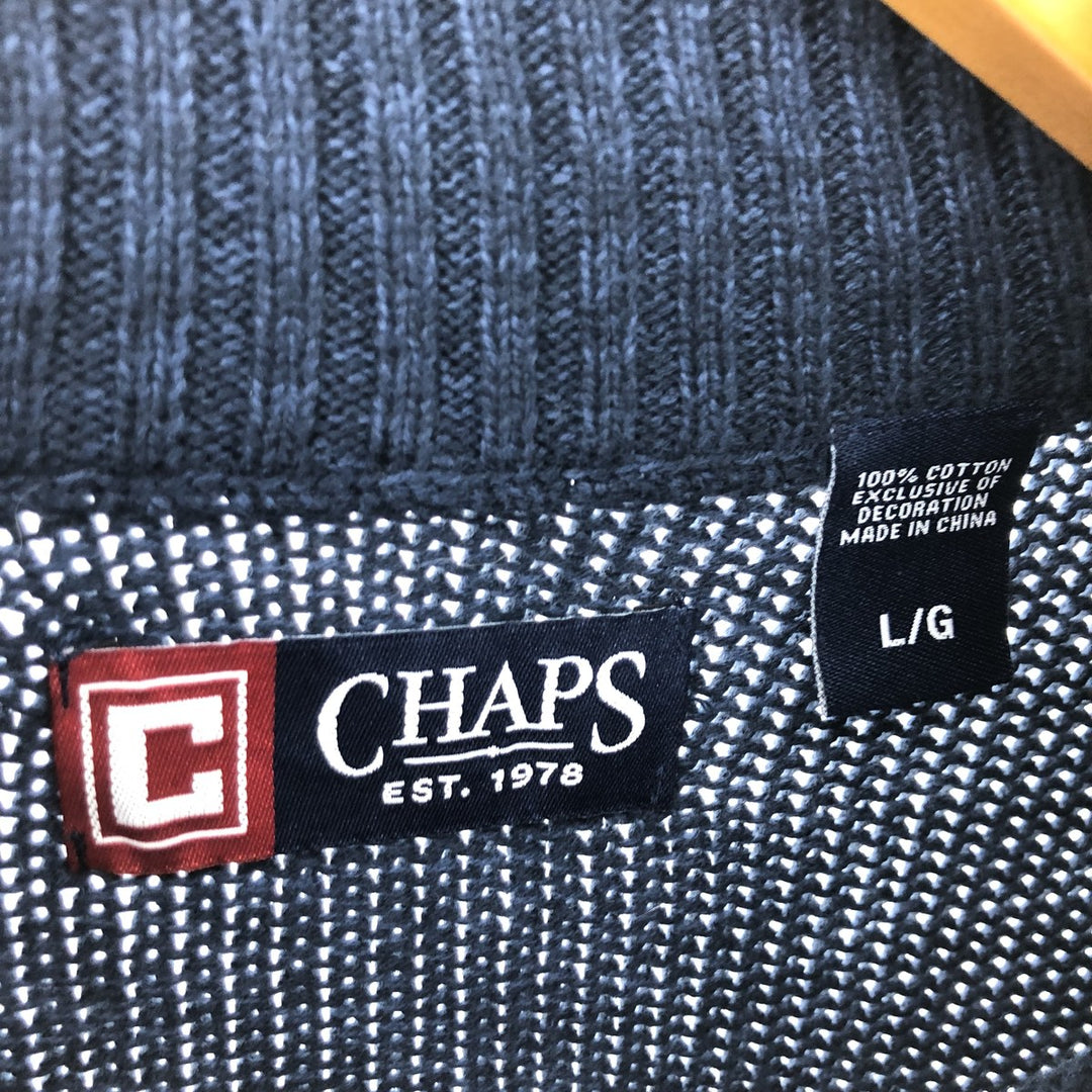 CHAPS High Neck Cotton Knit Half Button Sweater, Men's Size L cotton navy blue type Vintage Second Hand
