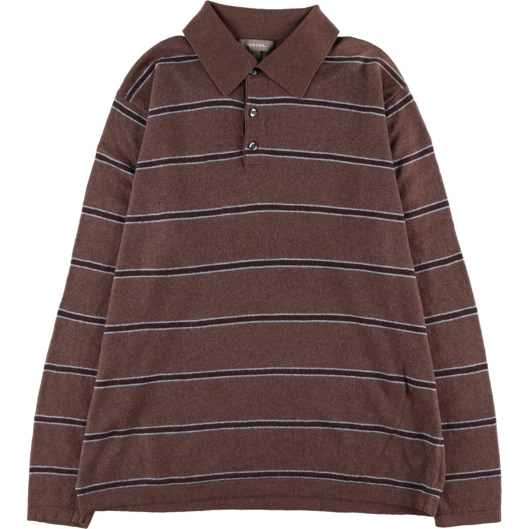 MERONA Border Pattern Polo Knit Sweater Men's Size L /eaa463448