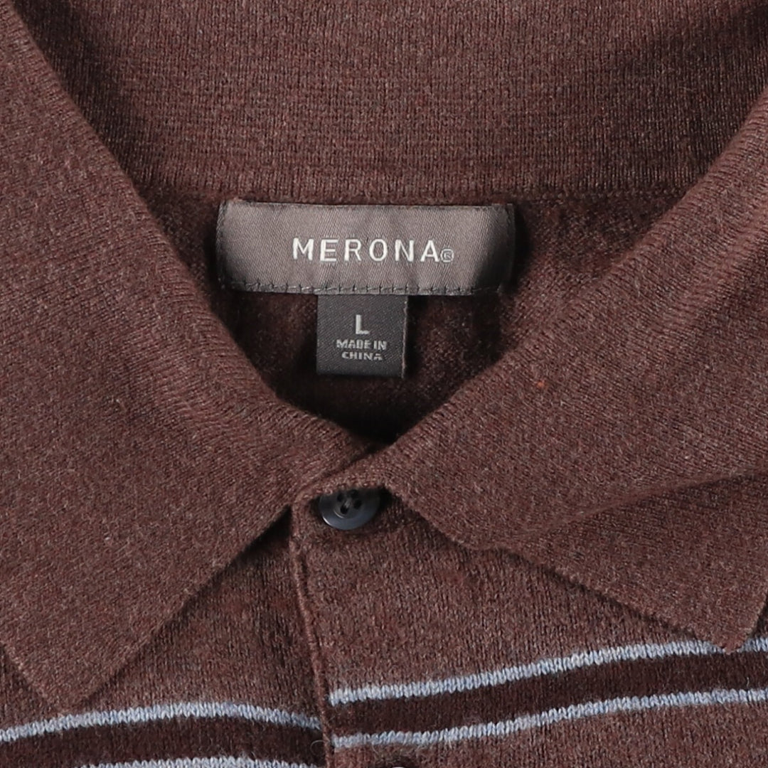 MERONA Border Pattern Polo Knit Sweater Men's Size L /eaa463448