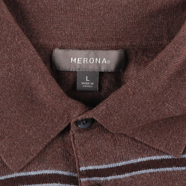 MERONA Border Pattern Polo Knit Sweater Men's Size L /eaa463448
