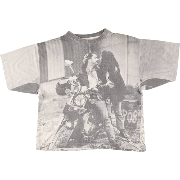 Large print photo T-shirt, men's size S unclear gray type Vintage Second Hand