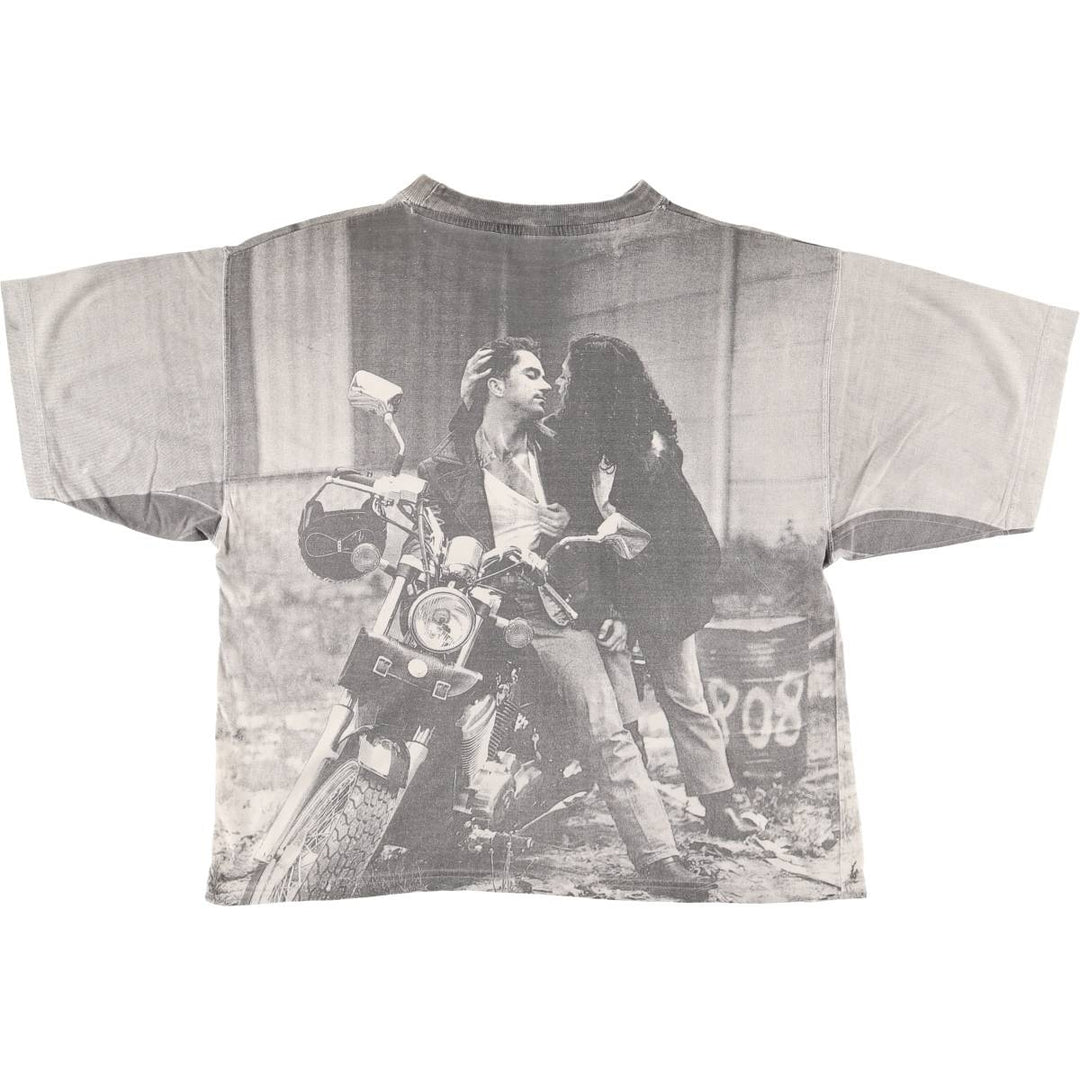 Large print photo T-shirt, men's size S unclear gray type Vintage Second Hand