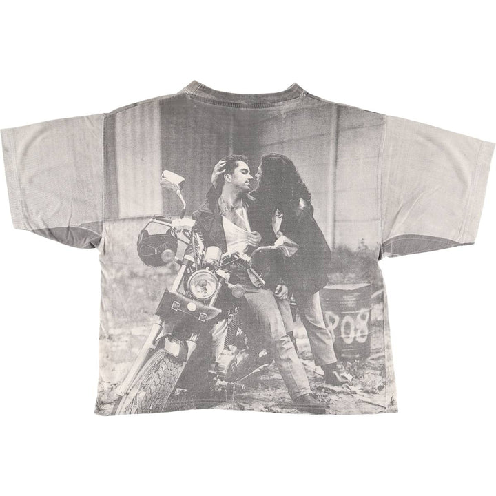 Large print photo T-shirt, men's size S unclear gray type Vintage Second Hand