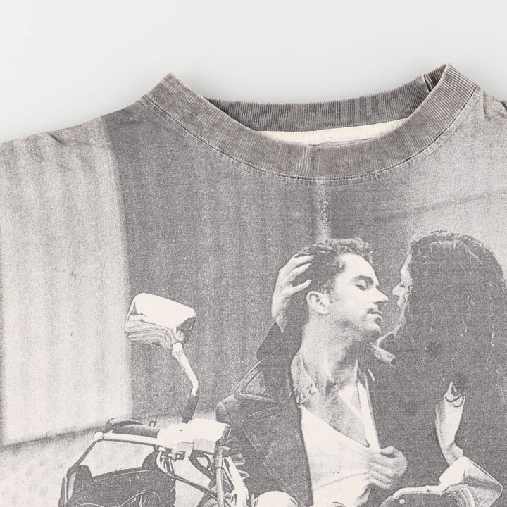 Large print photo T-shirt, men's size S unclear gray type Vintage Second Hand