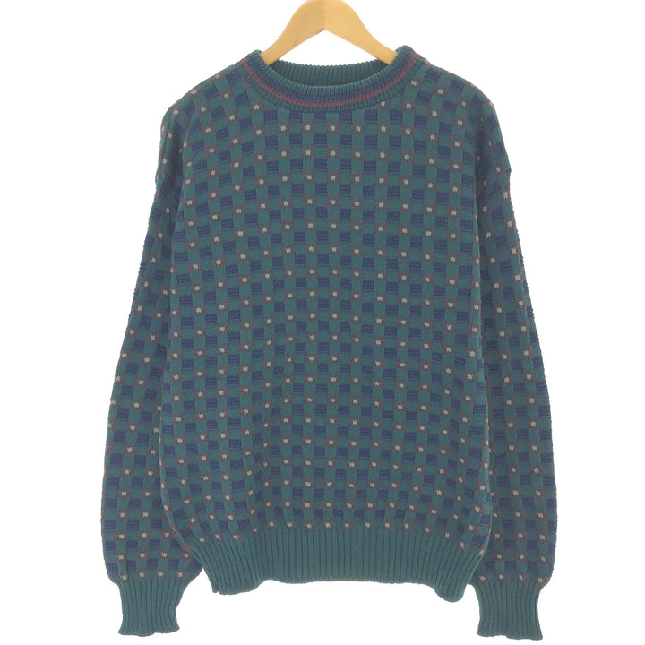 BILL BLASS All-Over Print Cotton Knit Sweater, Made in USA, Men's Size L cotton green type Vintage Second Hand