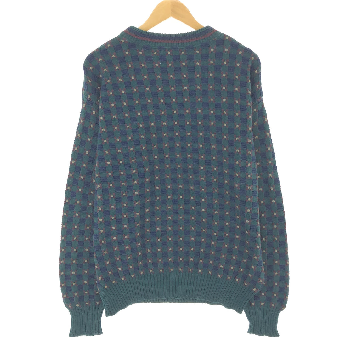 BILL BLASS All-Over Print Cotton Knit Sweater, Made in USA, Men's Size L cotton green type Vintage Second Hand