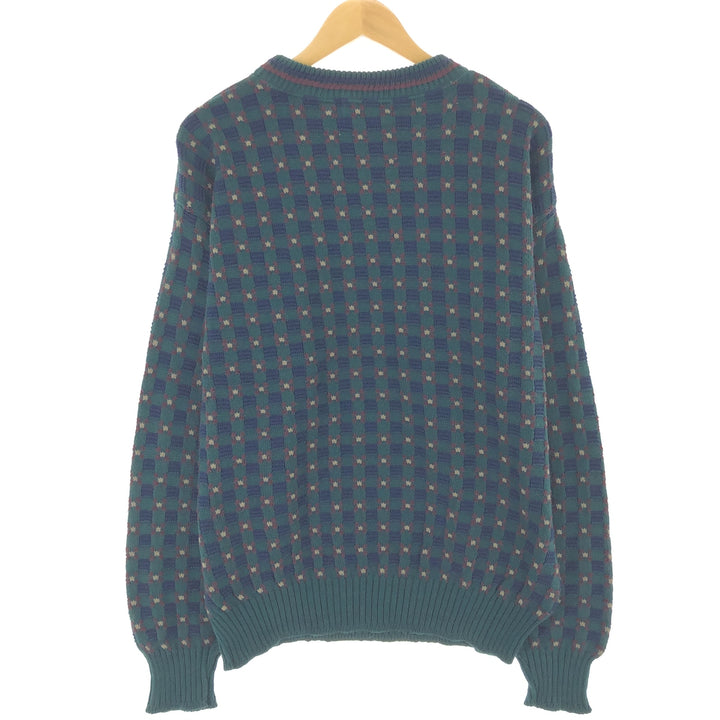BILL BLASS All-Over Print Cotton Knit Sweater, Made in USA, Men's Size L cotton green type Vintage Second Hand