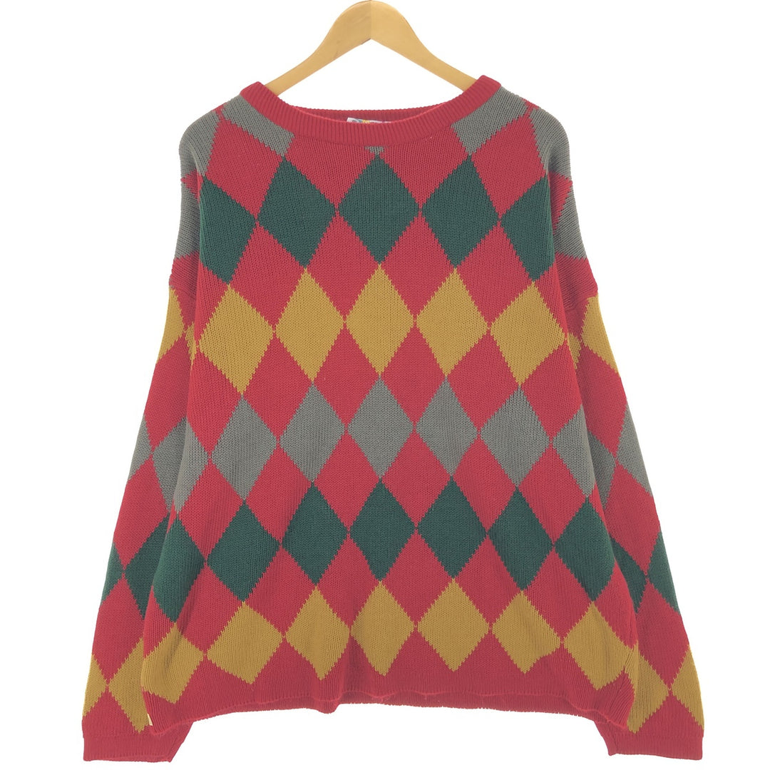 SHADES All-Over Argyle Pattern Acrylic Knit Sweater, Made in the UK, Men's Size XXL acrylic red type Vintage Second Hand