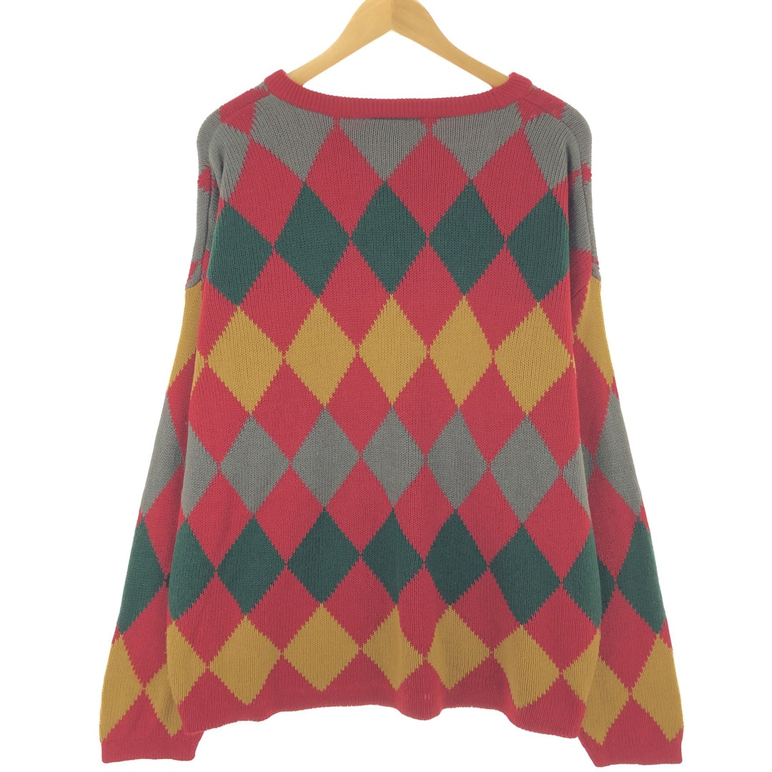 SHADES All-Over Argyle Pattern Acrylic Knit Sweater, Made in the UK, Men's Size XXL acrylic red type Vintage Second Hand