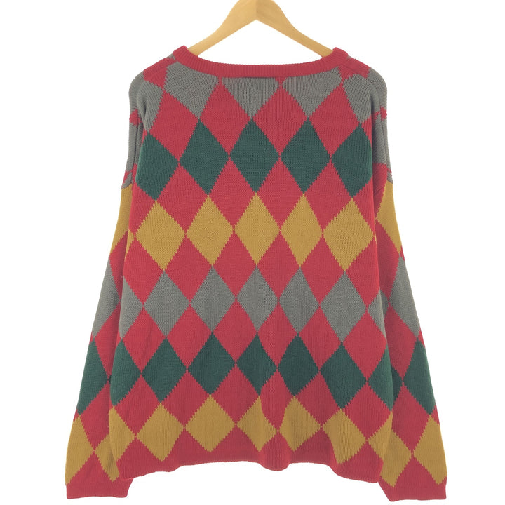 SHADES All-Over Argyle Pattern Acrylic Knit Sweater, Made in the UK, Men's Size XXL acrylic red type Vintage Second Hand