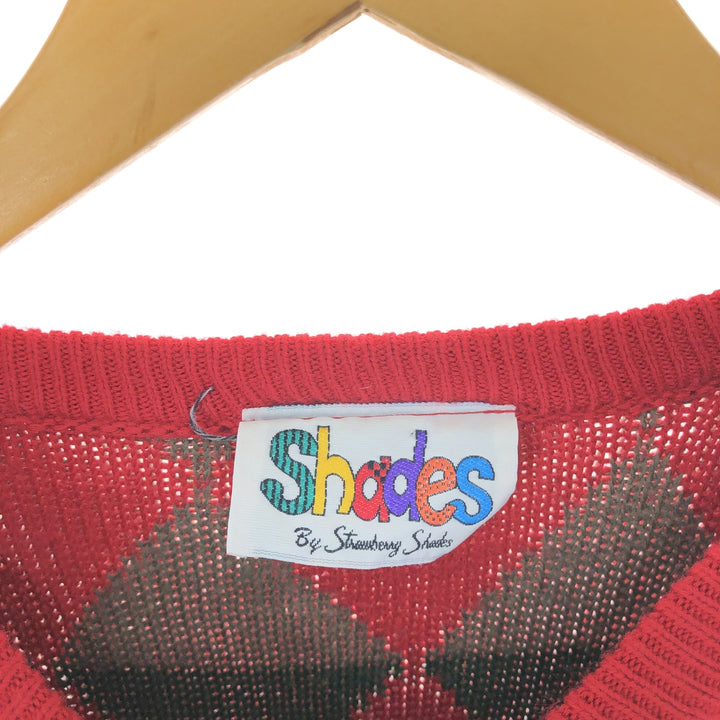 SHADES All-Over Argyle Pattern Acrylic Knit Sweater, Made in the UK, Men's Size XXL acrylic red type Vintage Second Hand