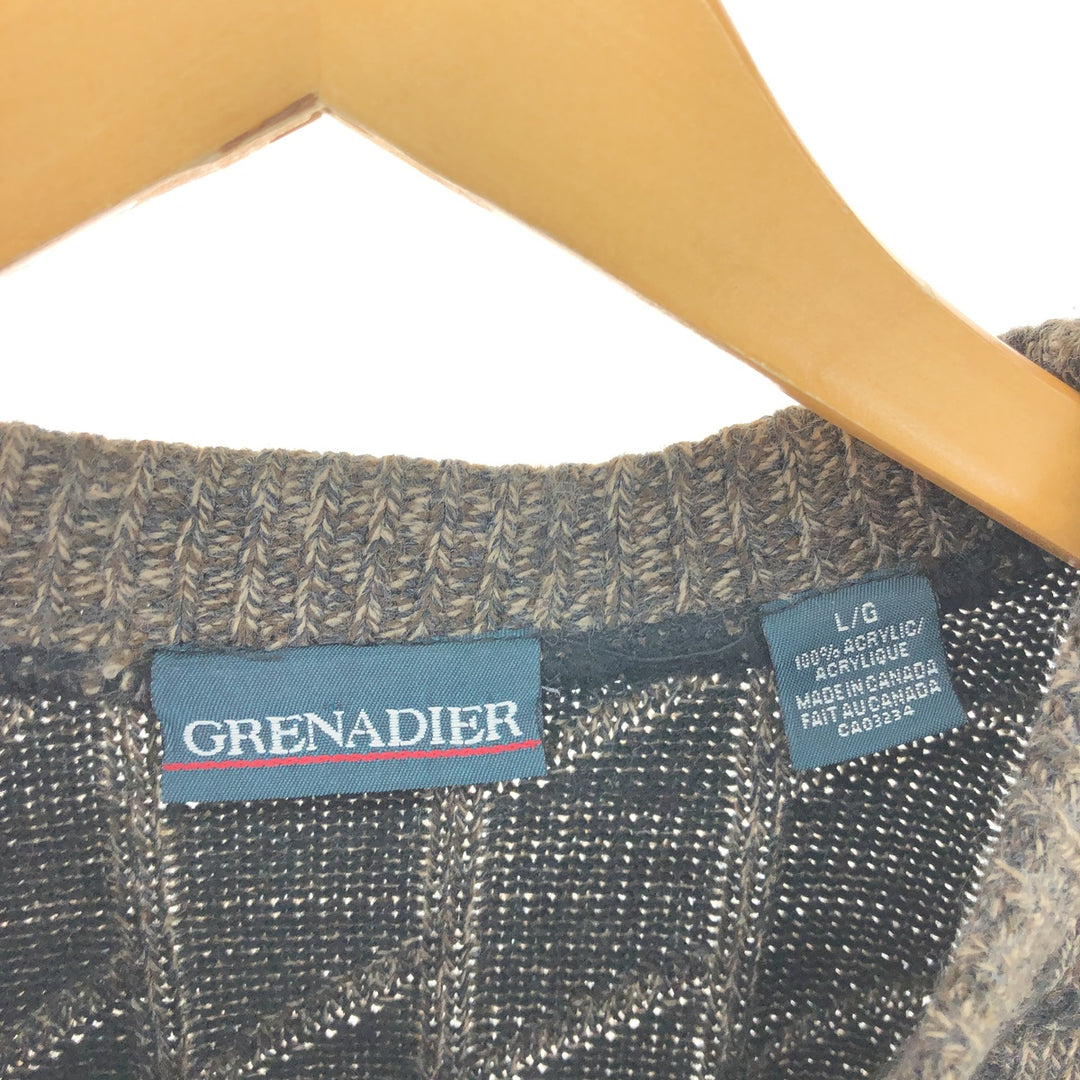 GRENADIER All-Over Print Acrylic Knit Sweater, Made in Canada, Men's Size L acrylic brown type Vintage Second Hand