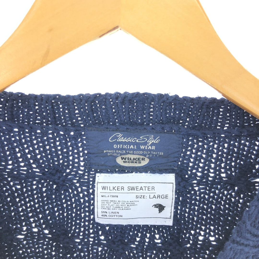 CLASSIC STYLE All-Over Star Pattern Linen and Cotton Knit Sweater, Men's Size L linen navy blue type Vintage Second Hand