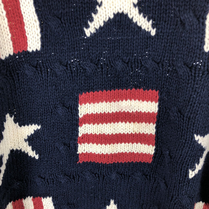 CLASSIC STYLE All-Over Star Pattern Linen and Cotton Knit Sweater, Men's Size L linen navy blue type Vintage Second Hand