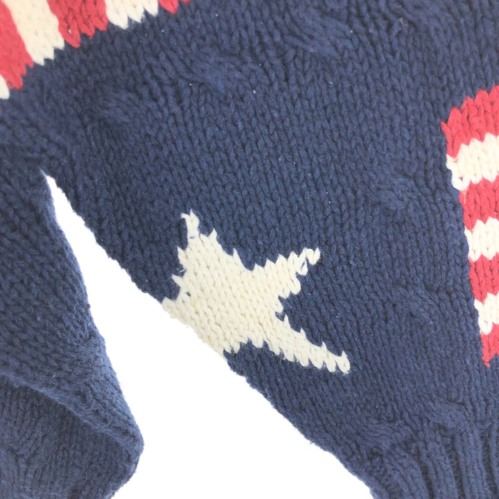 CLASSIC STYLE All-Over Star Pattern Linen and Cotton Knit Sweater, Men's Size L linen navy blue type Vintage Second Hand