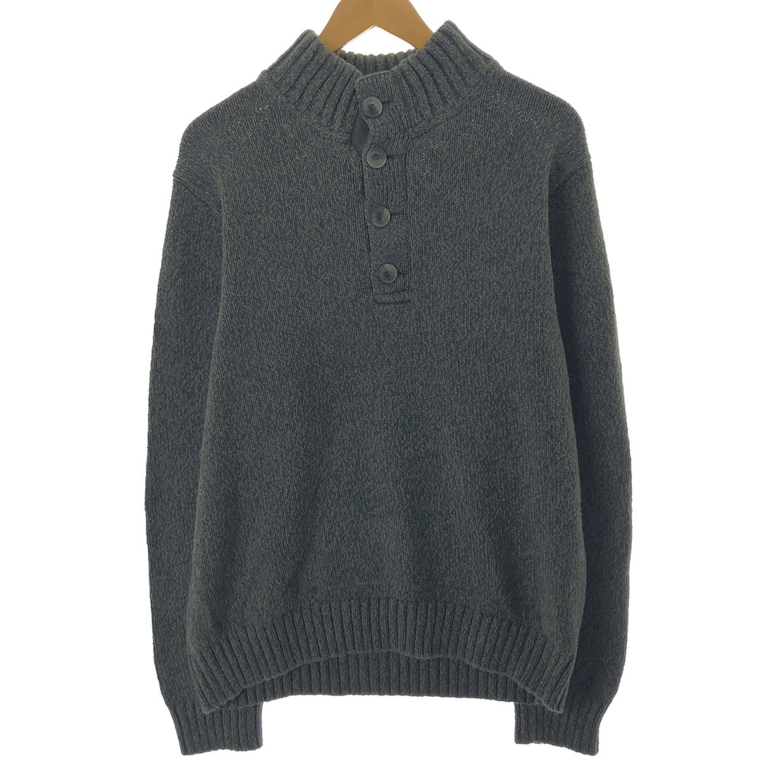 LLBean Cotton Knit Half-Button Sweater, Men's Size L cotton Khaki type Vintage Second Hand